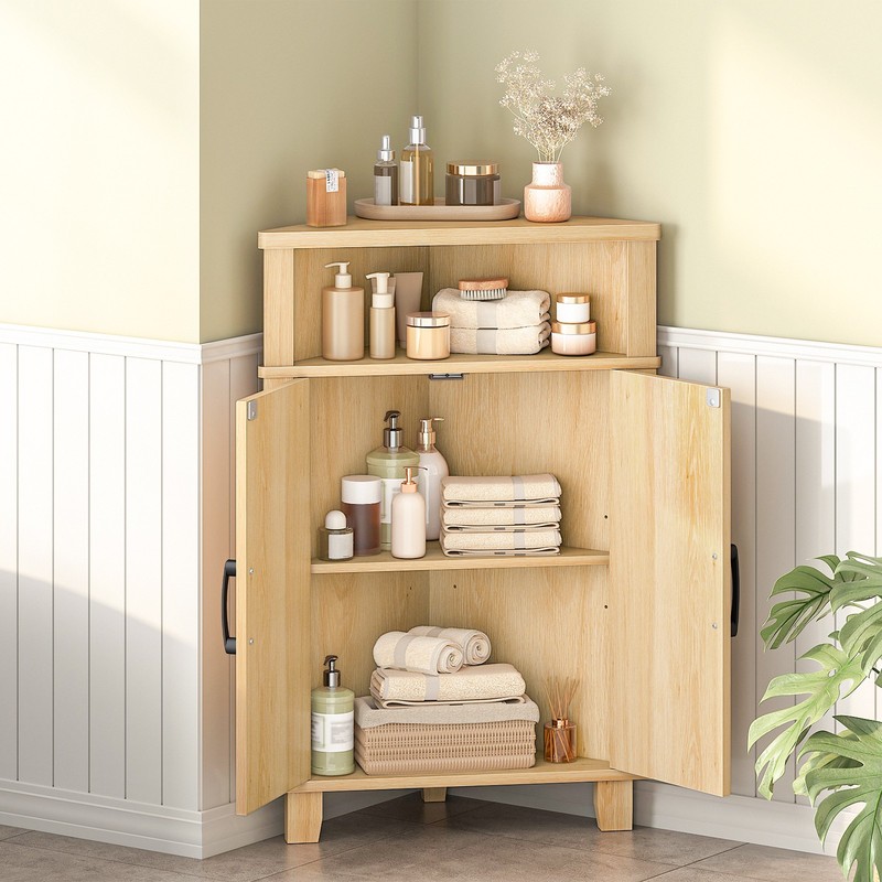HOOBRO Small Corner Cabinet Side Storage Organizer Standing Corner Cabinet gallery