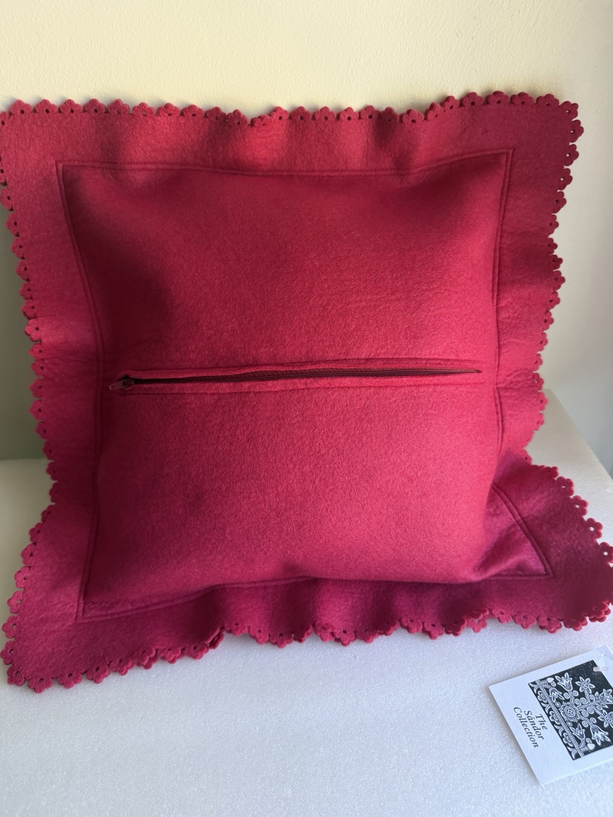 Sandor Hungary Retired NOS Fuchsia Red & Orange Folk Art Wool Pillow Cover 15x16 gallery