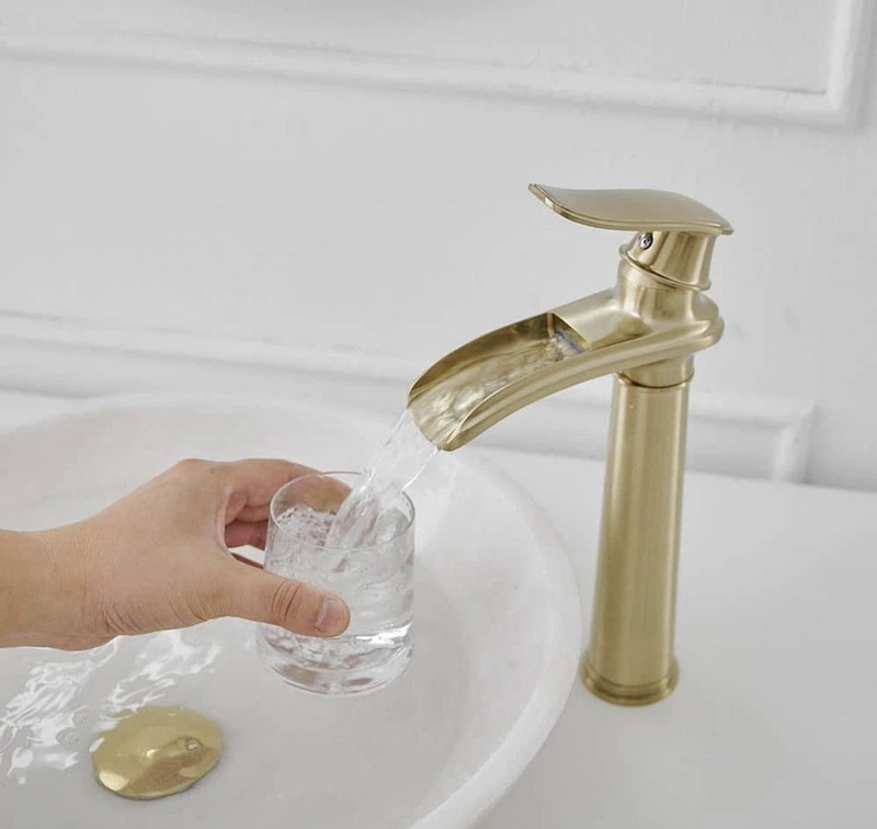 BWE Waterfall Single Handle Bathroom Sink Faucet W/Pop-up Drain in Brushed Gold gallery