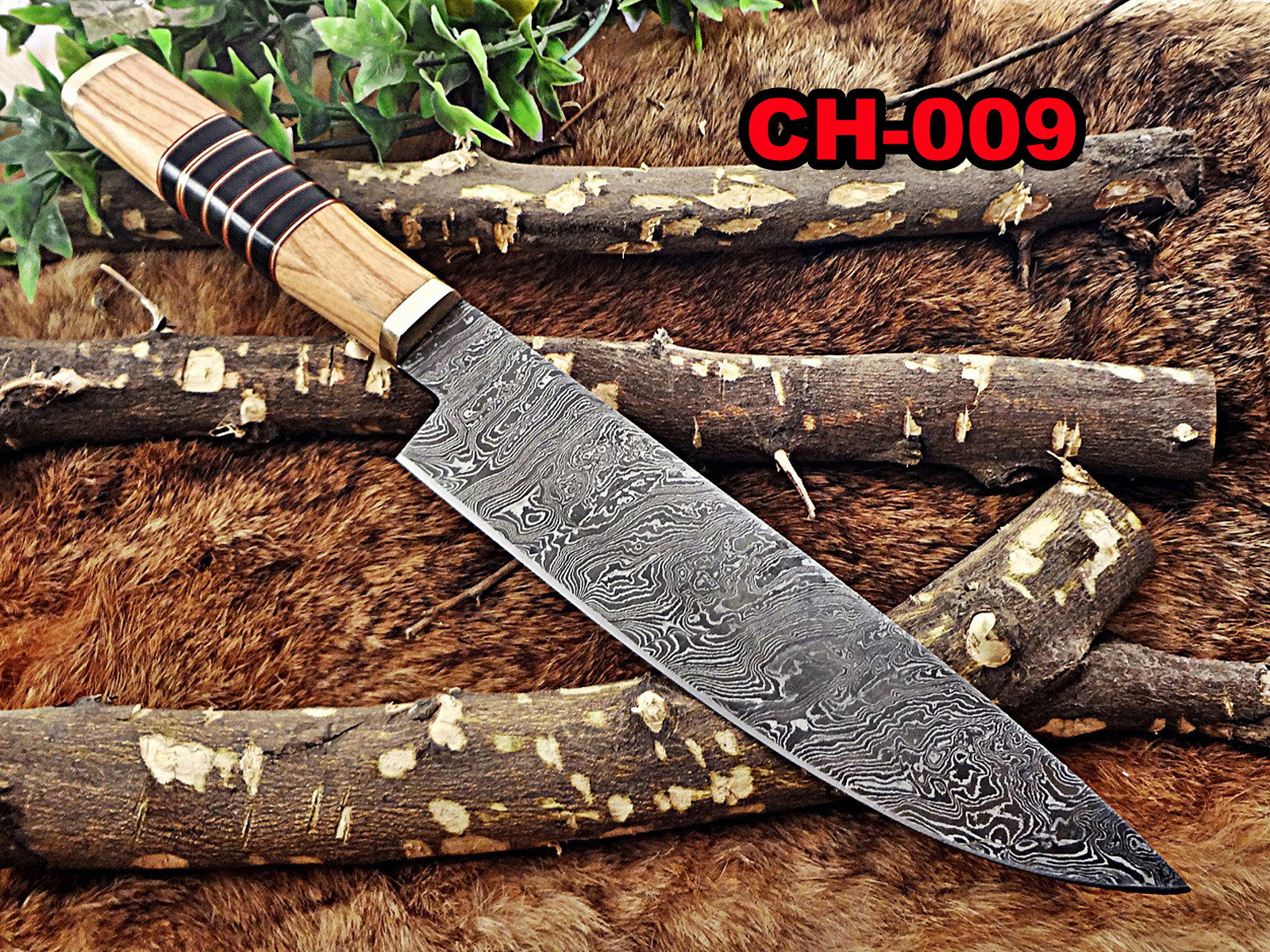 14 Inches long custom made Damascus steel chef Knife 9" full tang blade Kow wood gallery