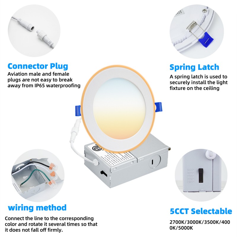 6 Inch LED Recessed Ceiling Light, 2700K/3000K/3500K/4000K/5000K 5CCT , US Ship gallery