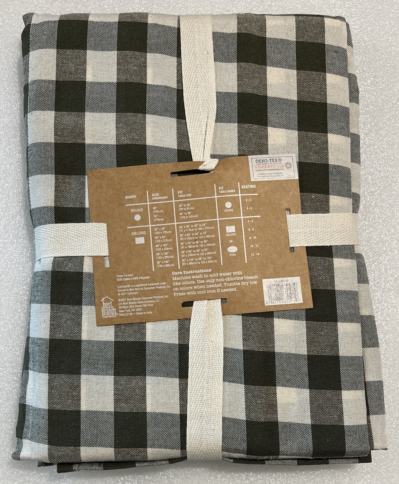 Cuisinart 60x84 Inch Green Checked Cotton/Polyester Tablecloth Machine Wash NWT gallery
