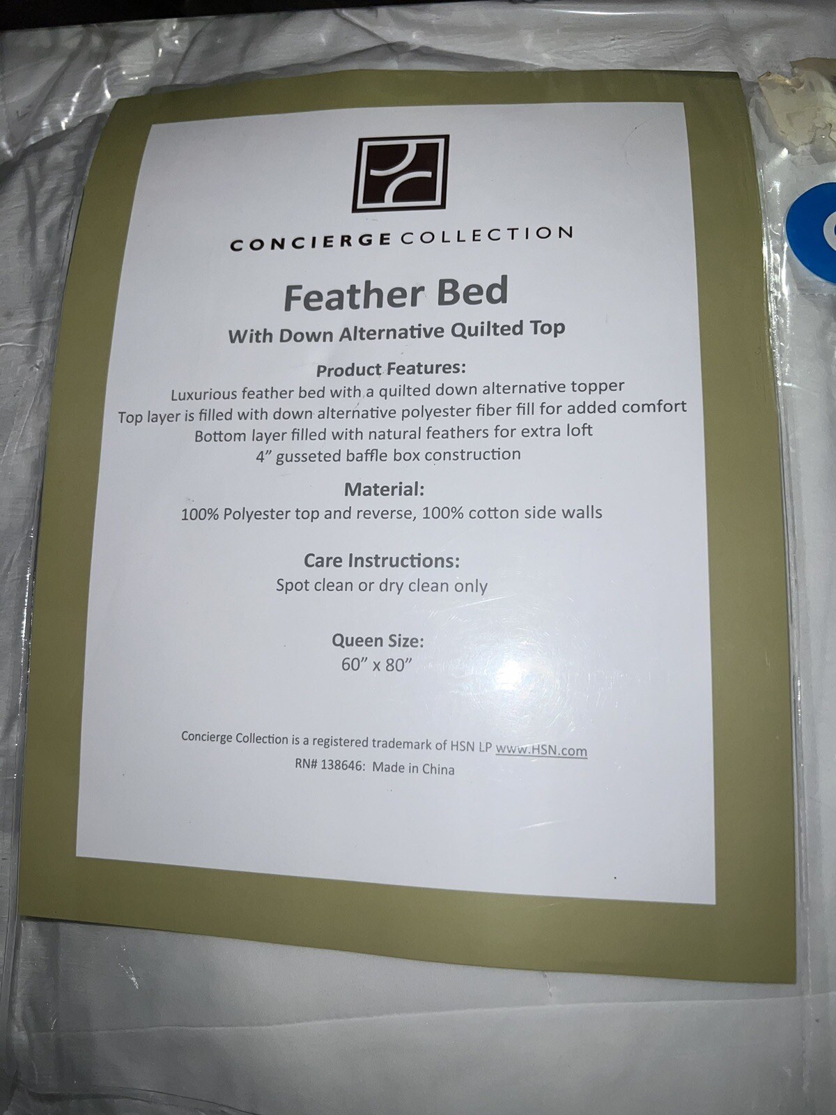 Concierge Collection Fiber-top 4" Featherbed With Down Alternative Quilted gallery