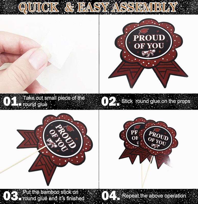 24 PCS Graduation Decorations Maroon Black 2025 Sticks Table Toppers Burgundy gallery