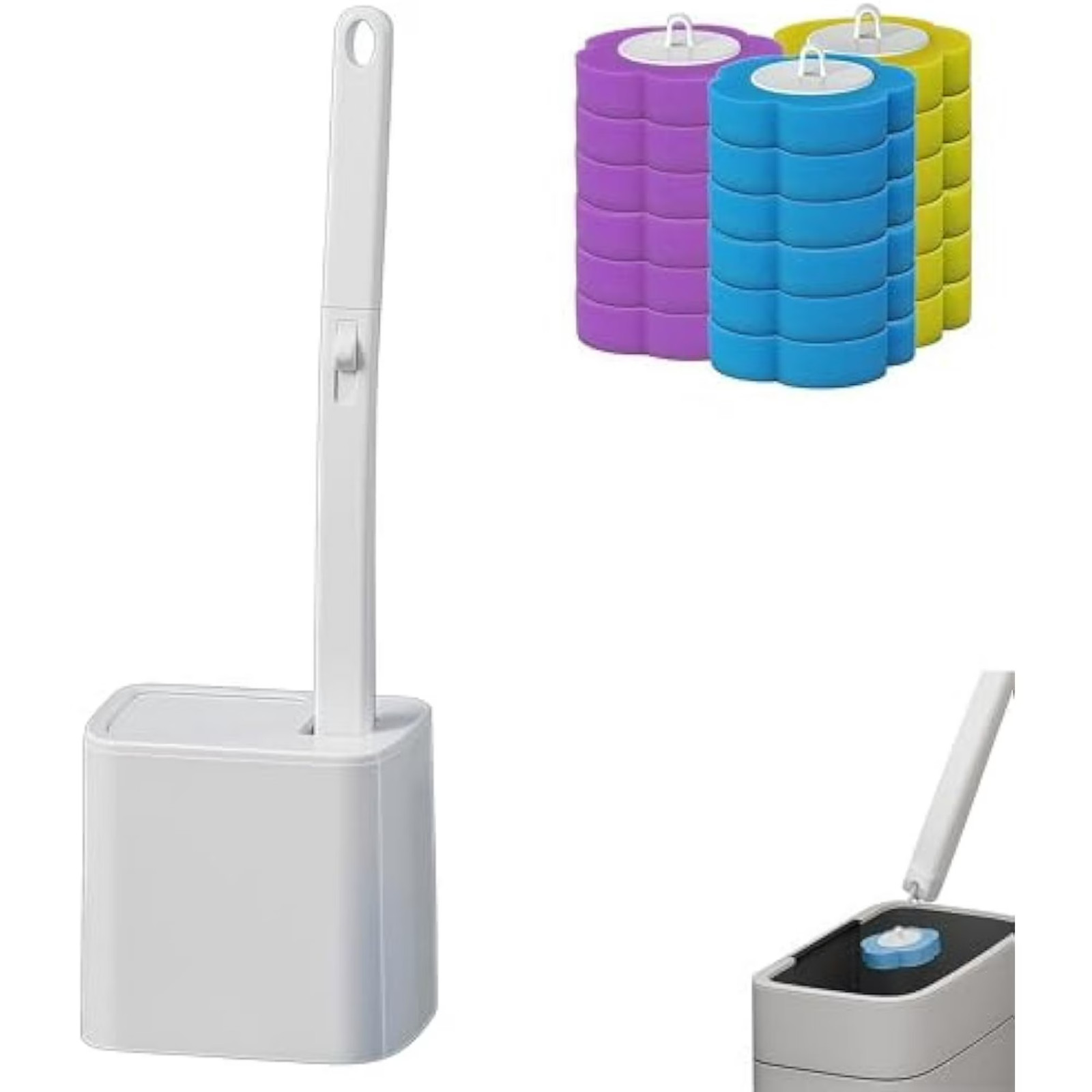 Disposable Toilet Brush With 24 Replacement Heads & 1 Storage Barrel(White) gallery