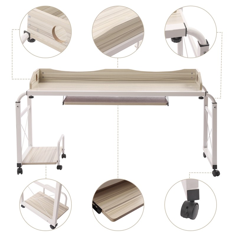 Adjustable Extendable Overbed Laptop Desk 55-85 Cm Height With Wheels Burlywood gallery