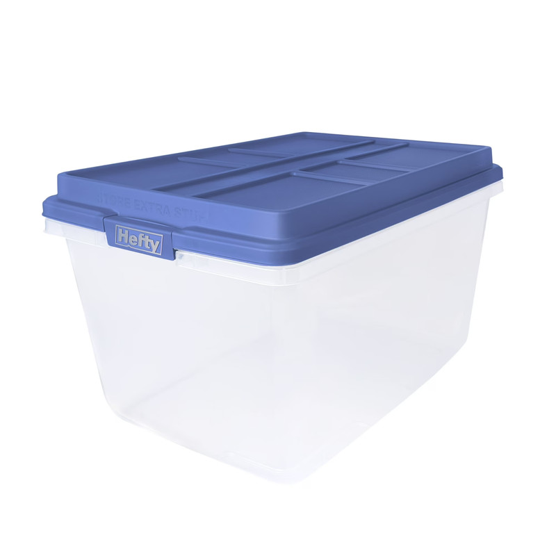 Hefty 72 Qt. Clear Plastic Storage Bin with Blue HI-RISE Lid, 6 Pack, FREE SHIPP gallery