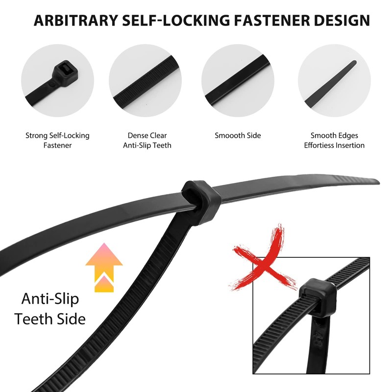Cable Zip Ties,400 Pack Black Assorted Sizes 4+6+8+12-Inch(400PCS Set), gallery