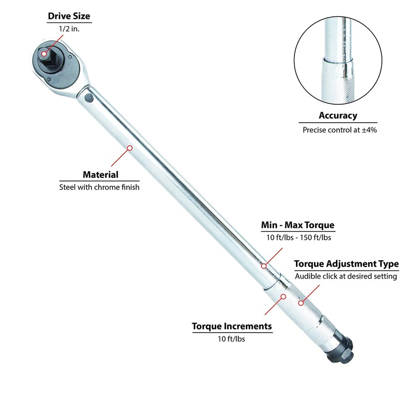 Performance Tool M200DB 1/2-Inch Drive Click Torque Wrench (10 to 150 ft/lbs)... gallery