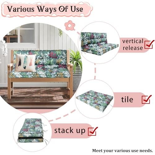 2-3 Seat Swing Replacement Cushion, Outdoor Bench Cushions 40x55in Green Flower gallery