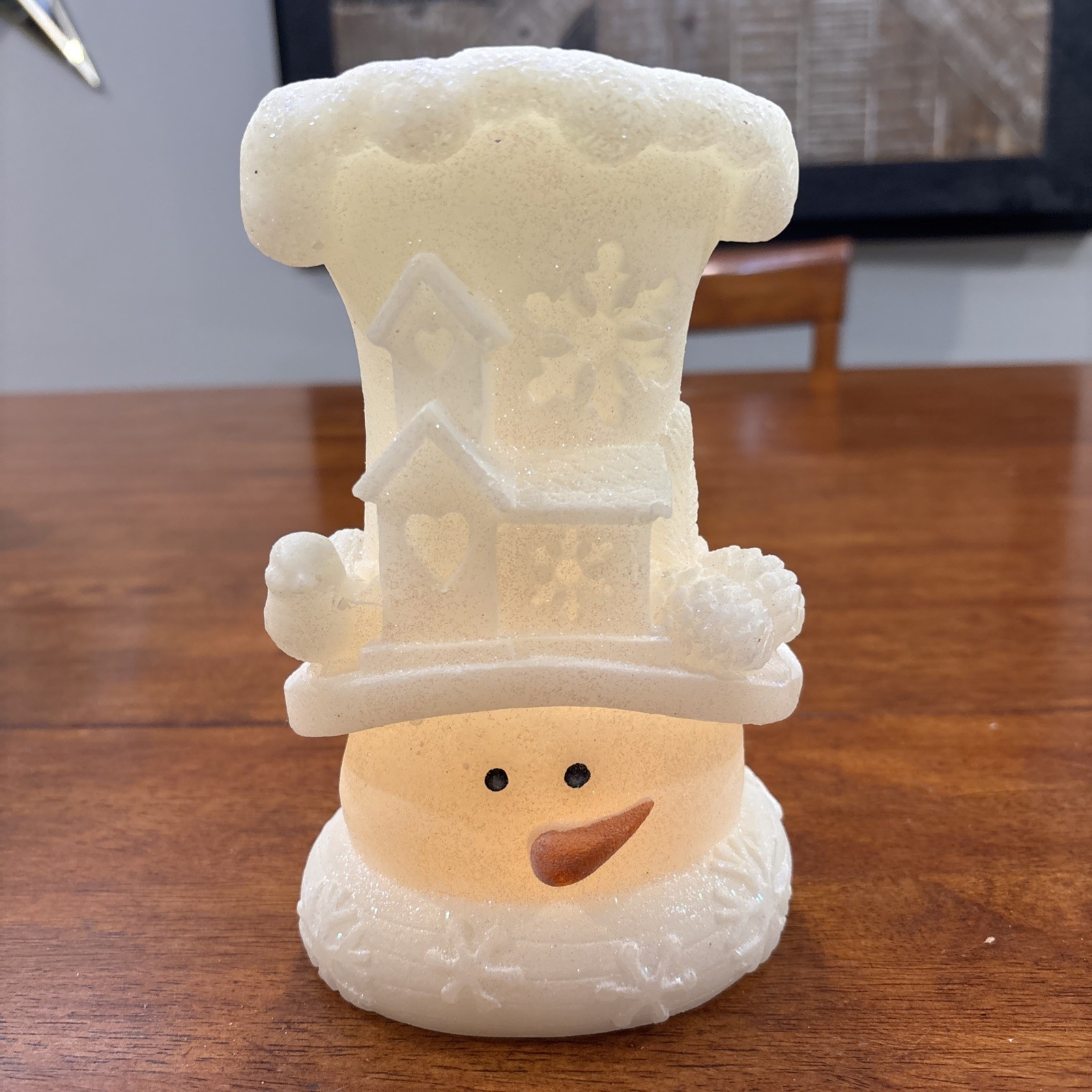 Hallmark Flameless Glitter Snowman Flickering Candle - works 2 AA Batteries gallery
