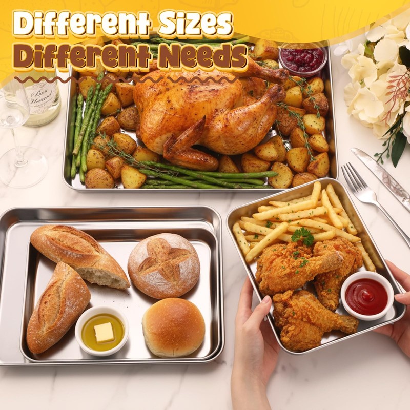 4 Pack Stainless Steel Sheet Baking Pans, 9/10/12/16 Inch Commercial Grade Co... gallery