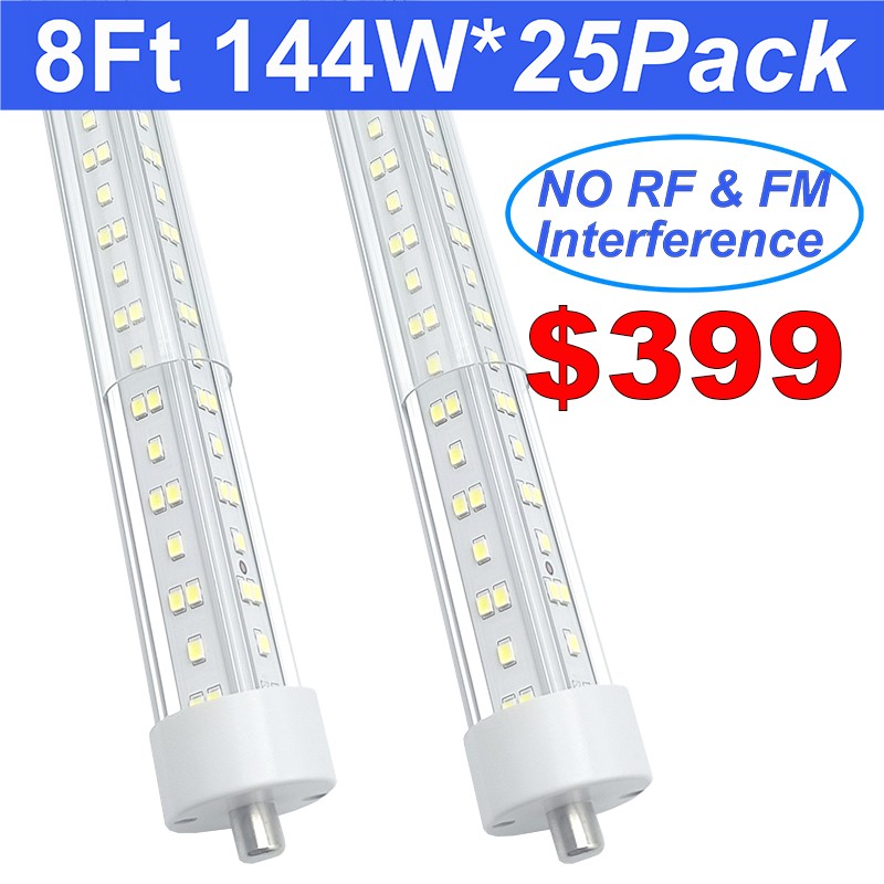 25 Pack Single Pin Led T8 T 12 Tube 8FT Shop Light Bulbs 144W 18000Lm 6500K CW gallery