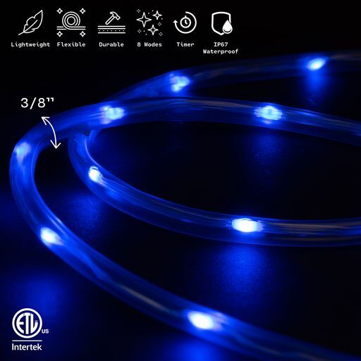 Blue 8-Mode LED Outdoor Waterproof Rope Light 10' 20' 25' 50' 100' 150' ft gallery