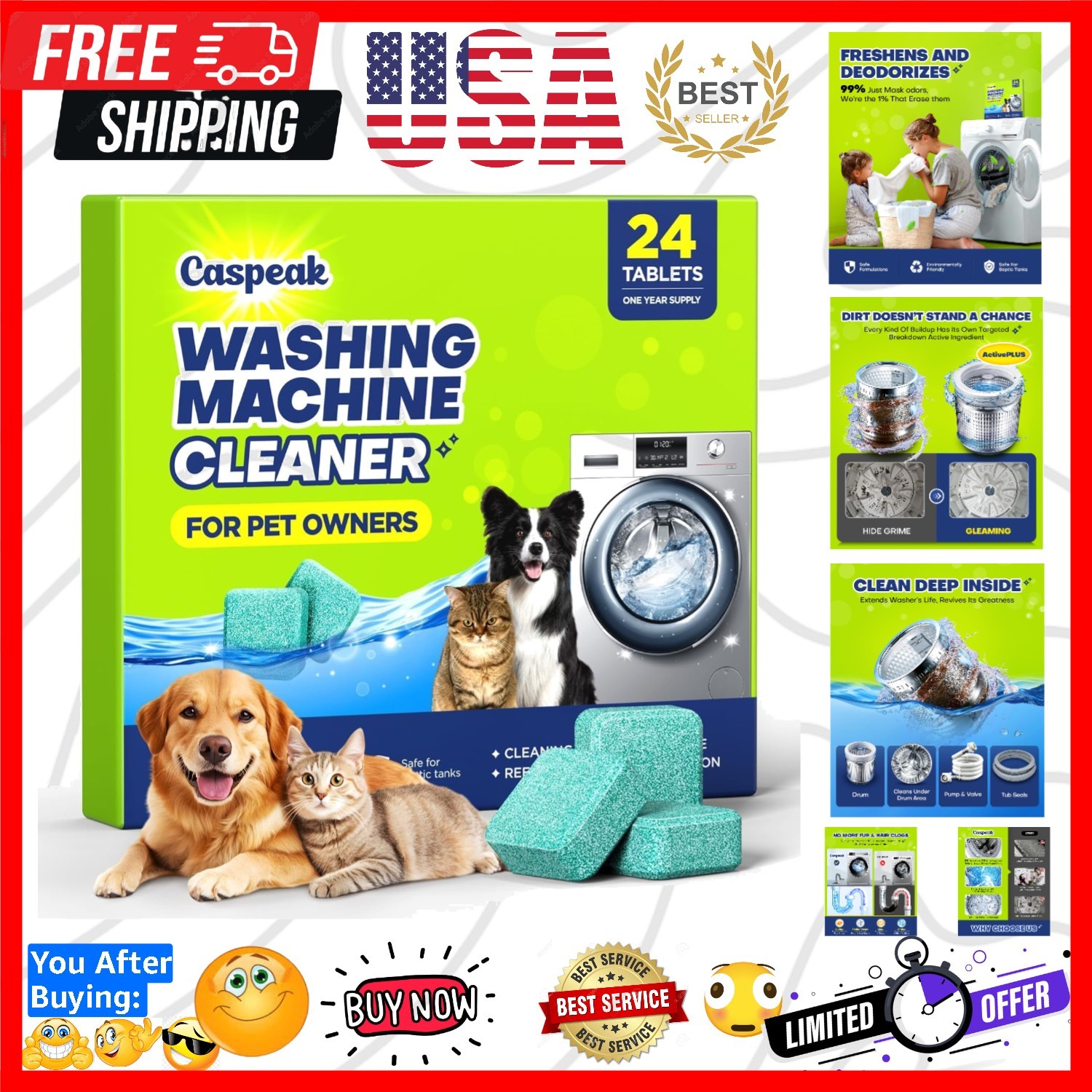 5X Power Deep Cleaning Washing Machine Cleaner Tablets, No More Odor & Pet Fu... gallery