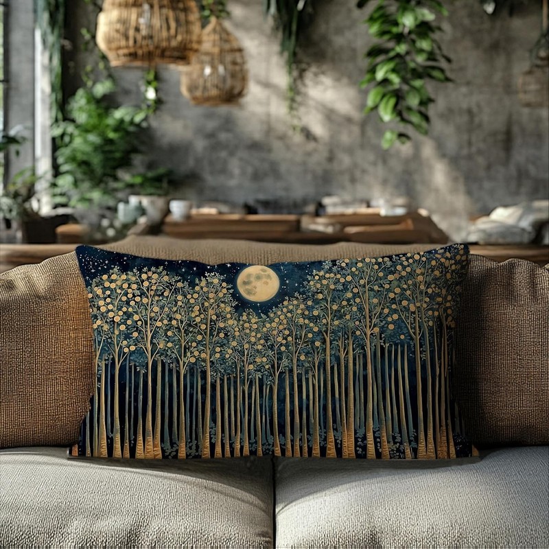 Rustic William Morris Night Moon Forest Green Decor Pillow Covers 12x20,Vintage gallery