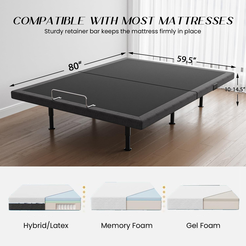 Queen Adjustable Bed Frame with Massage, USB Ports & Wireless Remote gallery