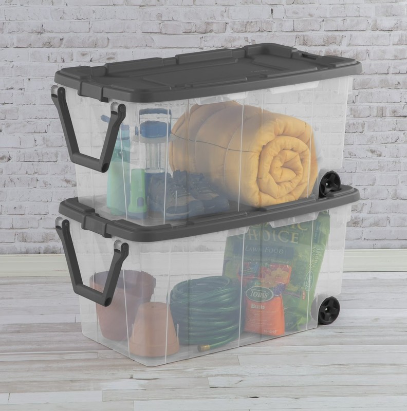(2 pack) Sterilite 160 Quart Wheeled Storage Box, Extra Large Durable Clear Plas gallery