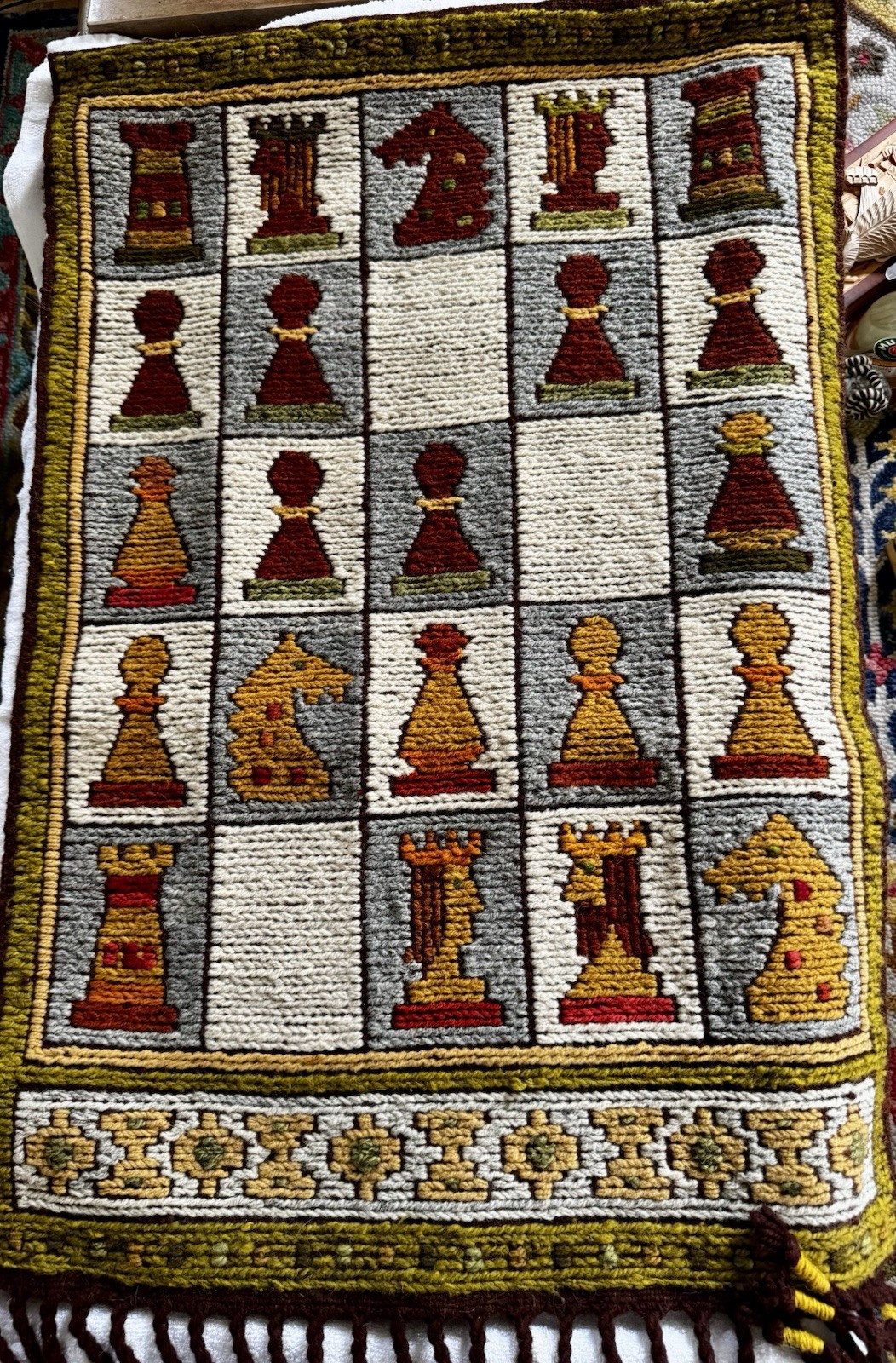Cepelia Leżajsk Chess Wool Tapestry Folk Art Geometric Decorative Poland gallery
