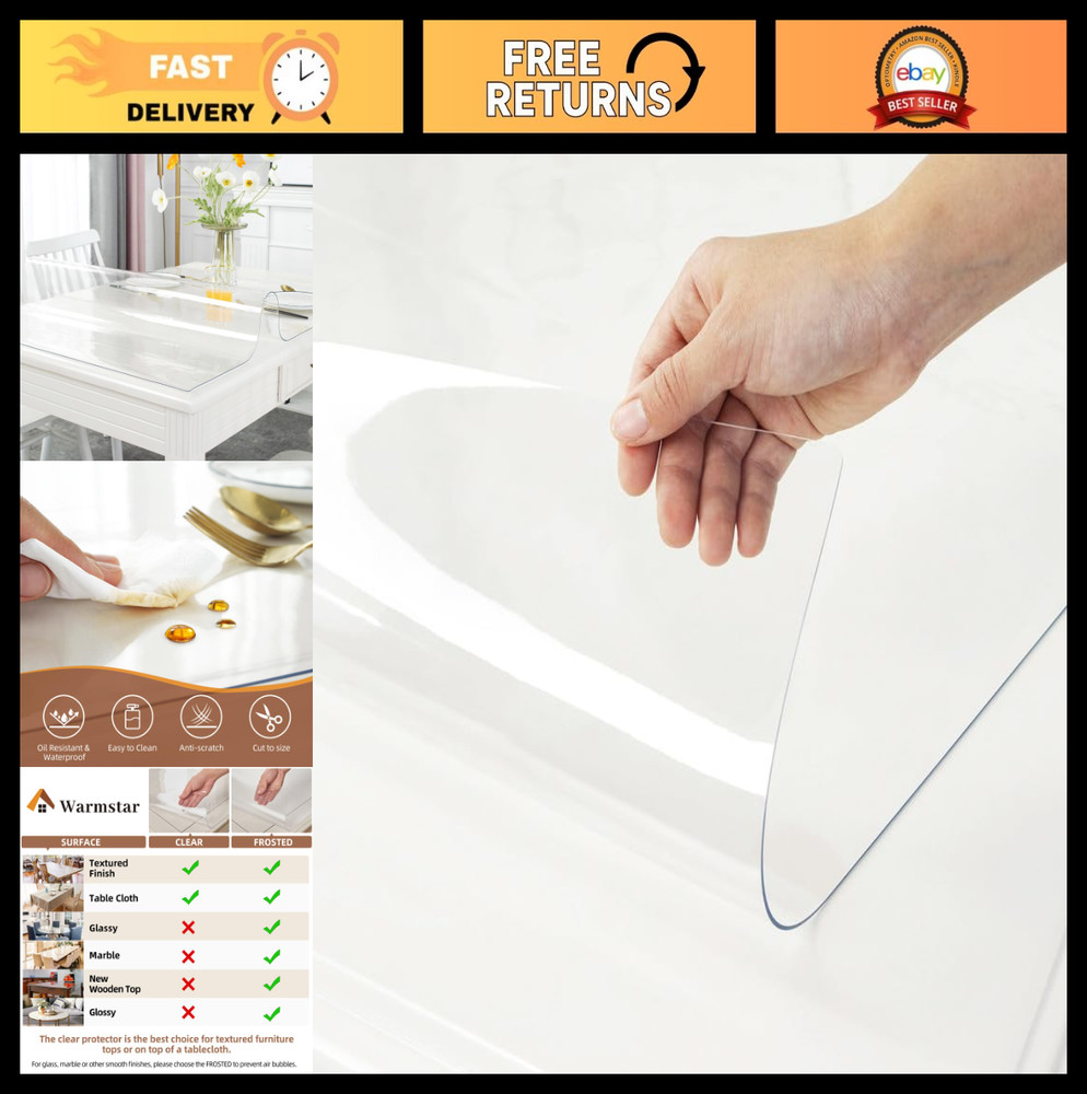 Clear Table Protector 44x72 Inch, 1.5mm Thick PVC, Rectangle Cover for Desk & Di
