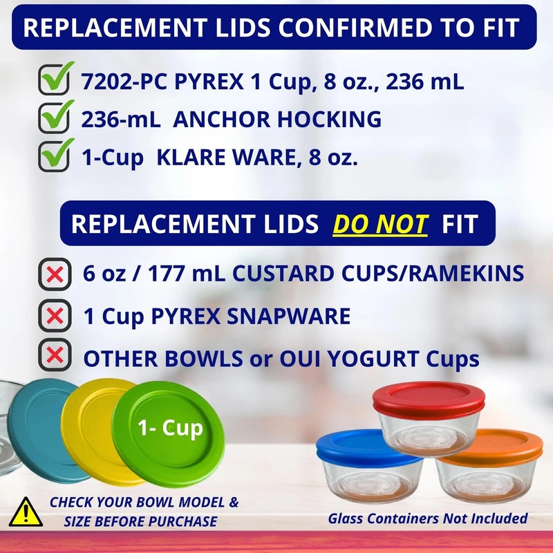Replacement Lids for Pyrex 1, 2, 4 & 7 Cup - 4 Pack Lids Only gallery