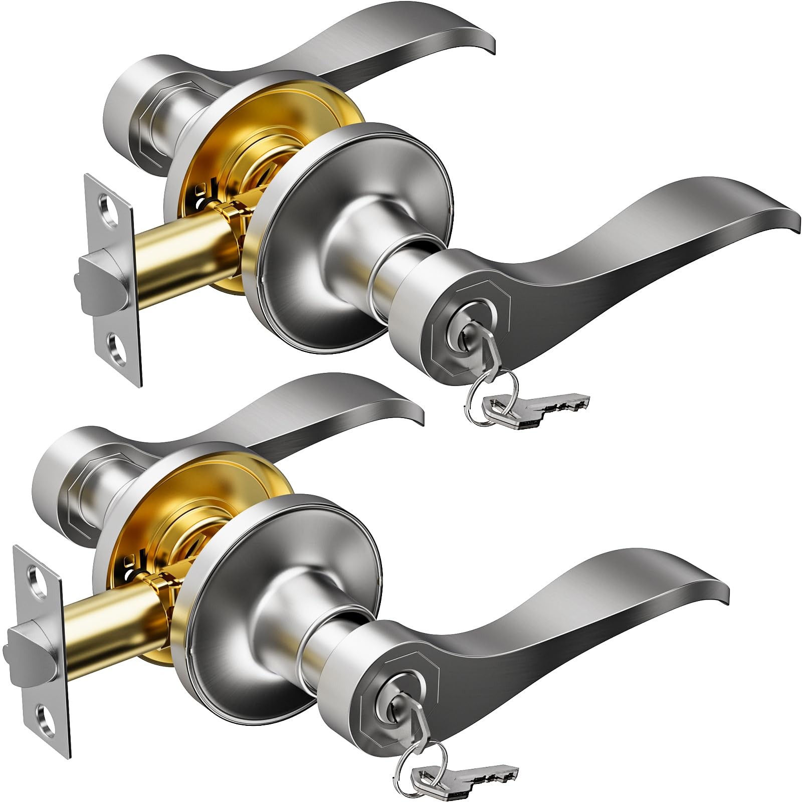 2 Pack Entry Door Handle with Lock and Key, Keyed Different Door Levers Inter... gallery