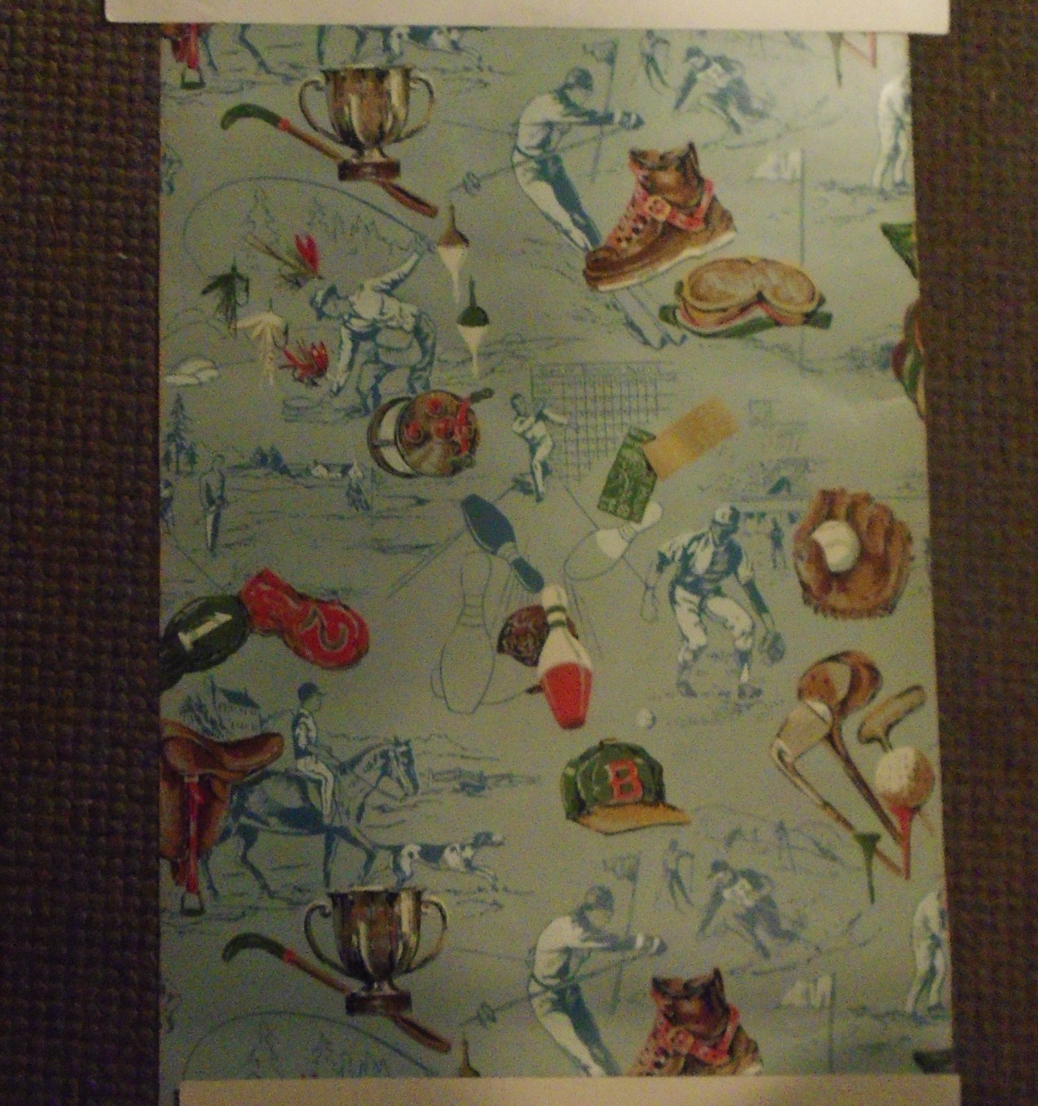 ORIGINAL-VINTAGE WALL PAPER SECTION-90 X 21-SPORTS_SKING_BASEBALL_GOLF-1950/60S- gallery