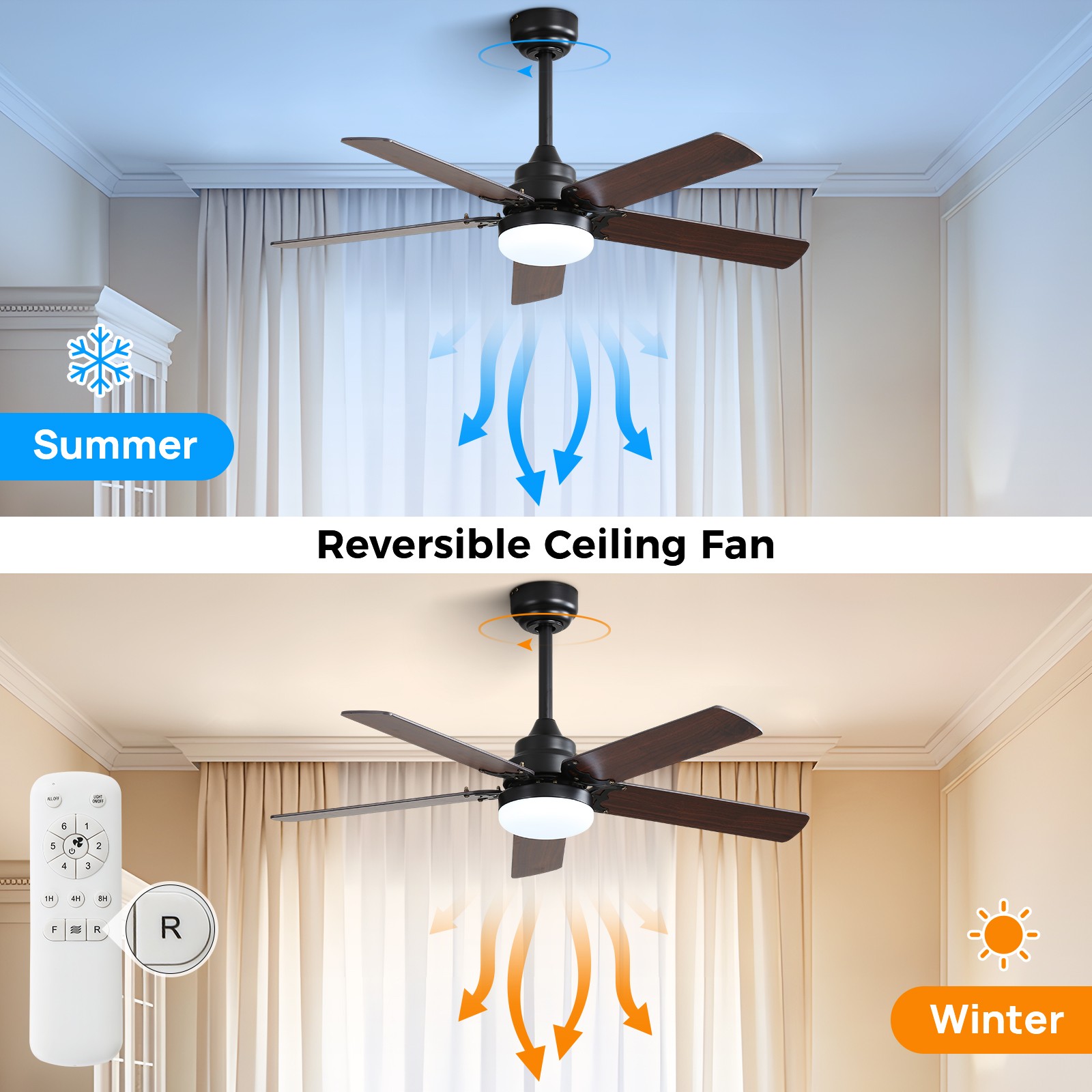 Modern Bedroom LED Ceiling Fan with Remote & Dual Finish Blades & Downrod Option gallery