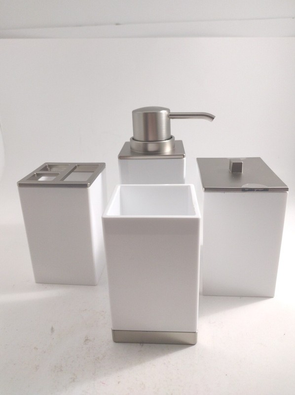 Vanity Bath Accessory Set mDesign Countertops - Set of 4, White gallery