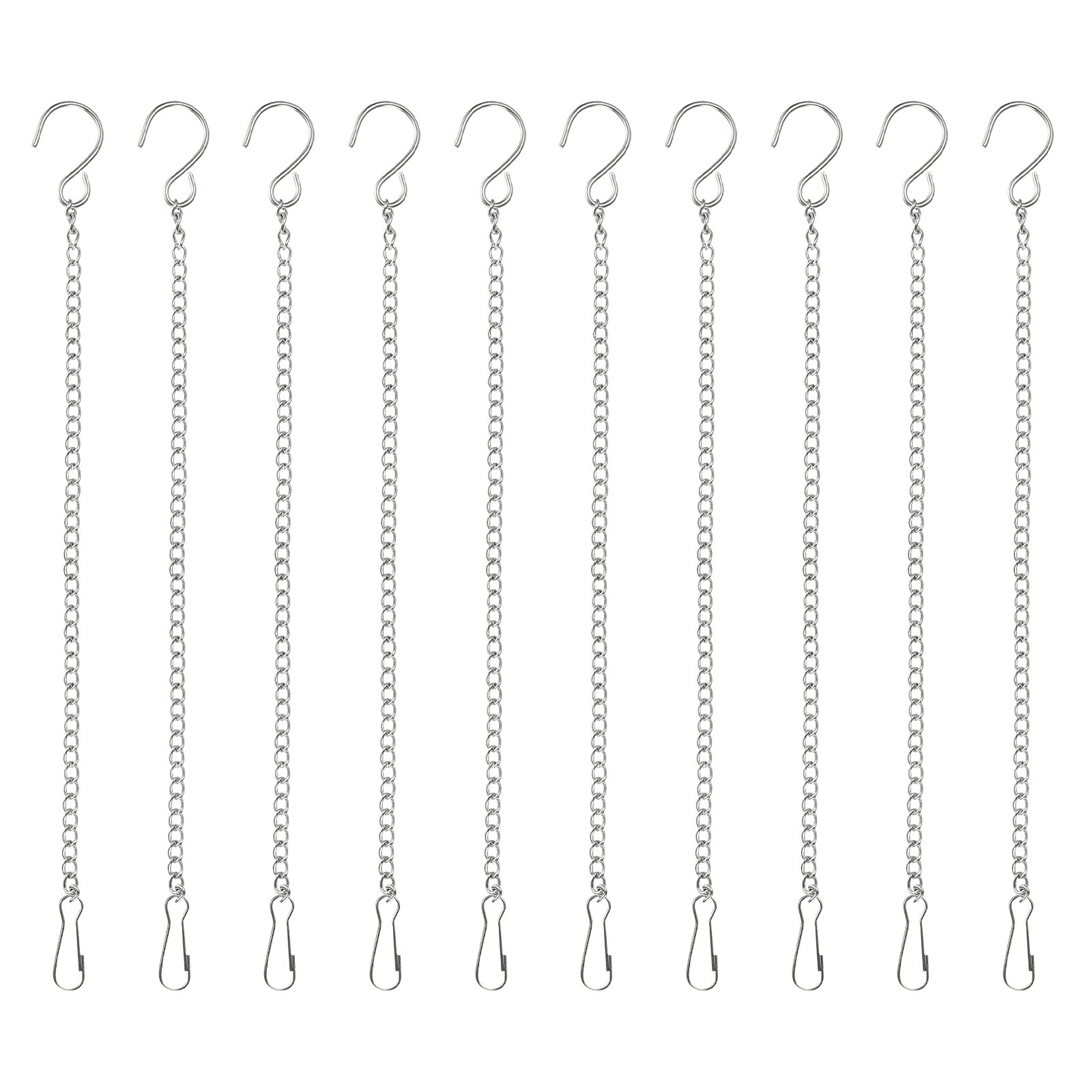 10Pcs 30cm/11.8in Hanging Chain with Hooks Bird Feeder Planter Lantern, Silver gallery