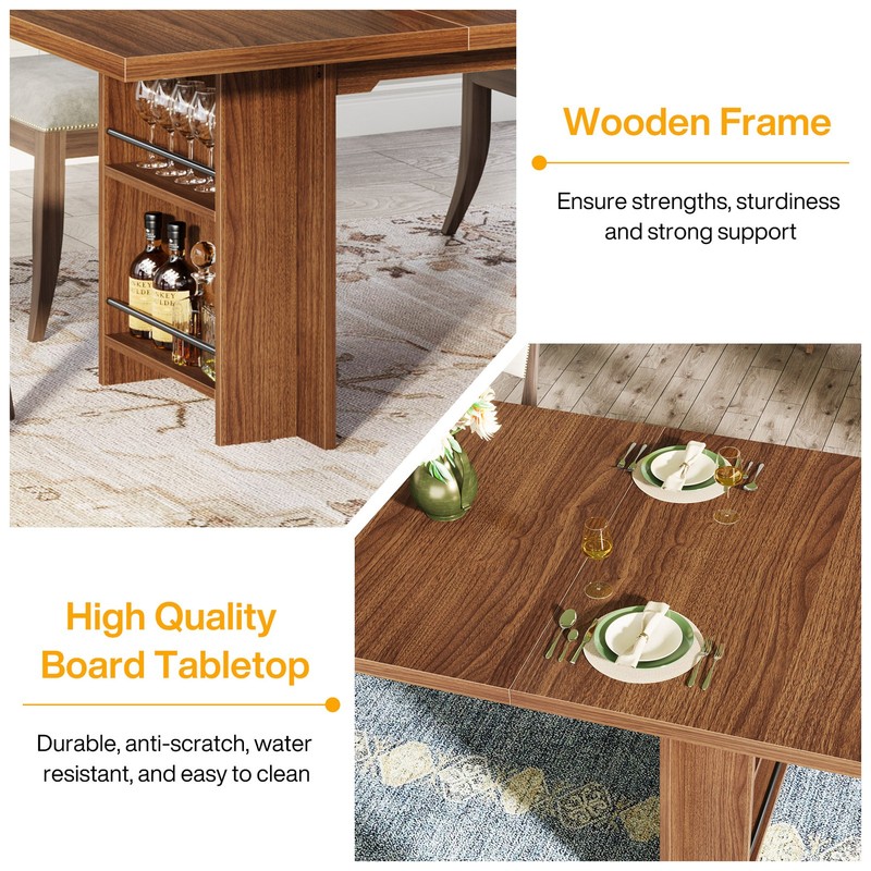 63" Rectangular Dining Table with Storage, Wood Dinner Kitchen Table for 4 to 6 gallery