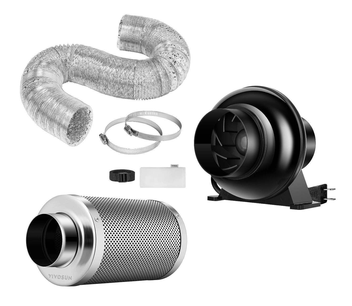 VIVOSUN 4" 195CFM Inline Duct Ventilation Fan Carbon Filter & Ducting for Tent gallery
