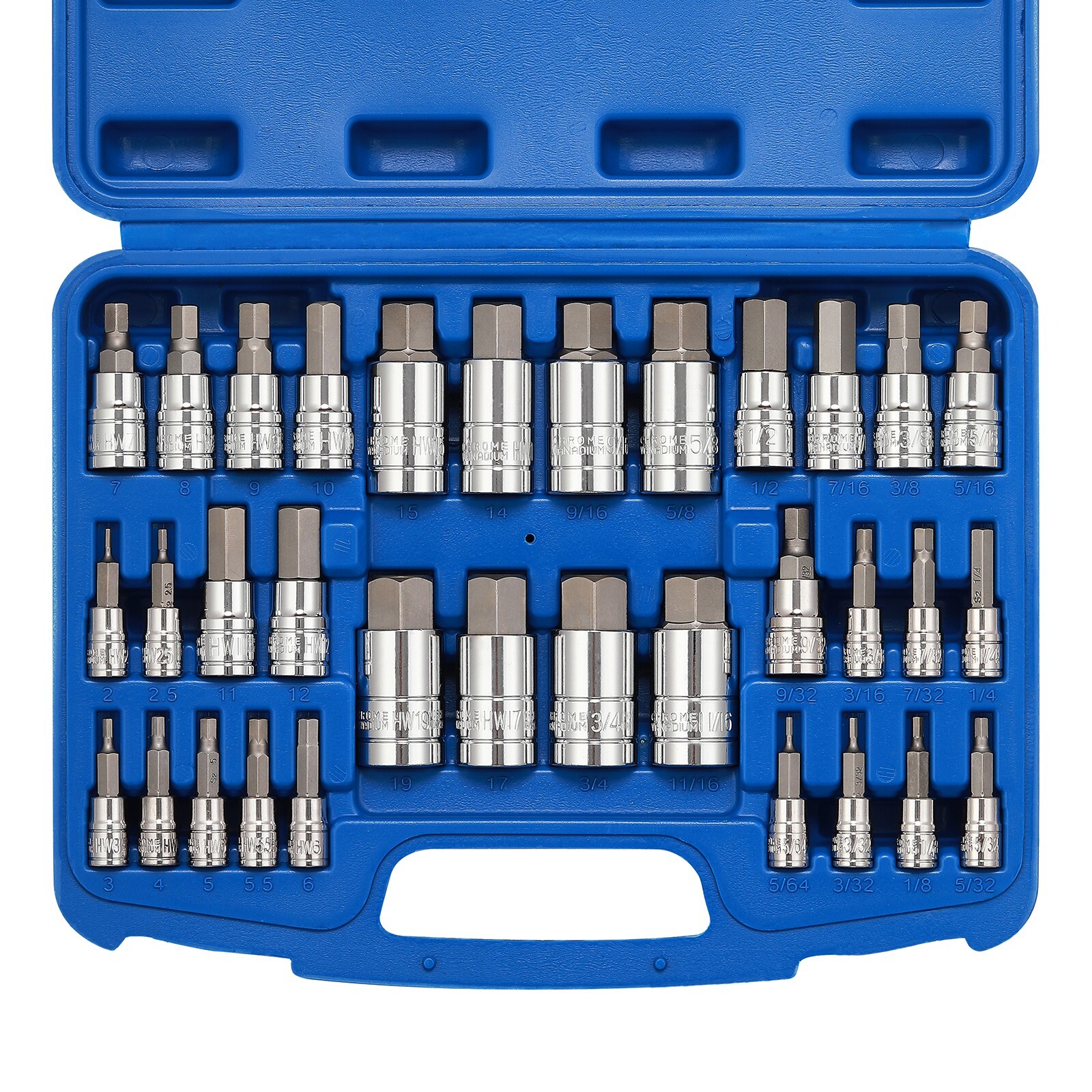 33PCS Hex Bit Socket Set, 1/4", 3/8" and 1/2" Drive, SAE & Metric Allen Socket gallery