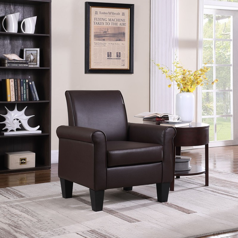Modern Faux Leather Single Sofa Comfy Upholsted Armchair for Living Room Office gallery