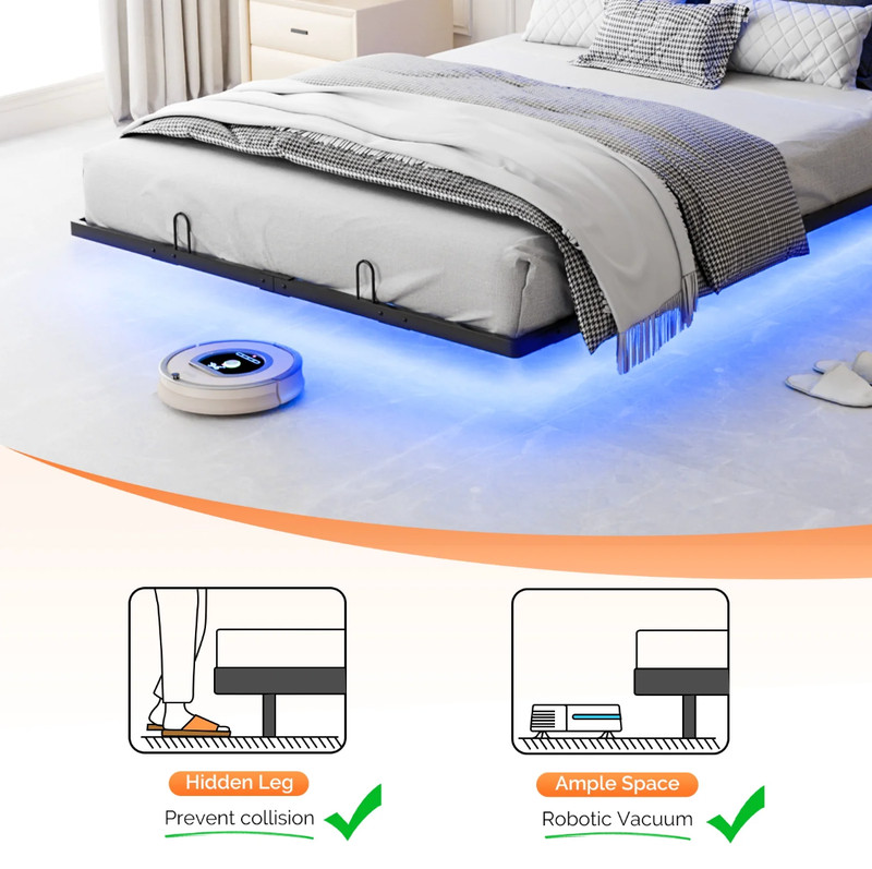 Queen Floating Bed Frame w/ LED Cama Queen con Luz LED Plataforma Gris NEW gallery