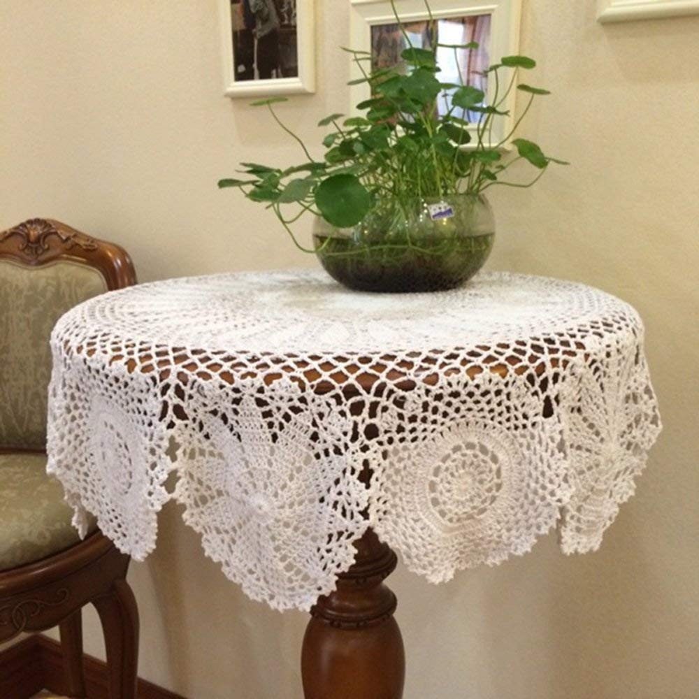 100% Cotton Handmade Crochet Round Tablecloth Doilies Lace Table Covers,White... gallery