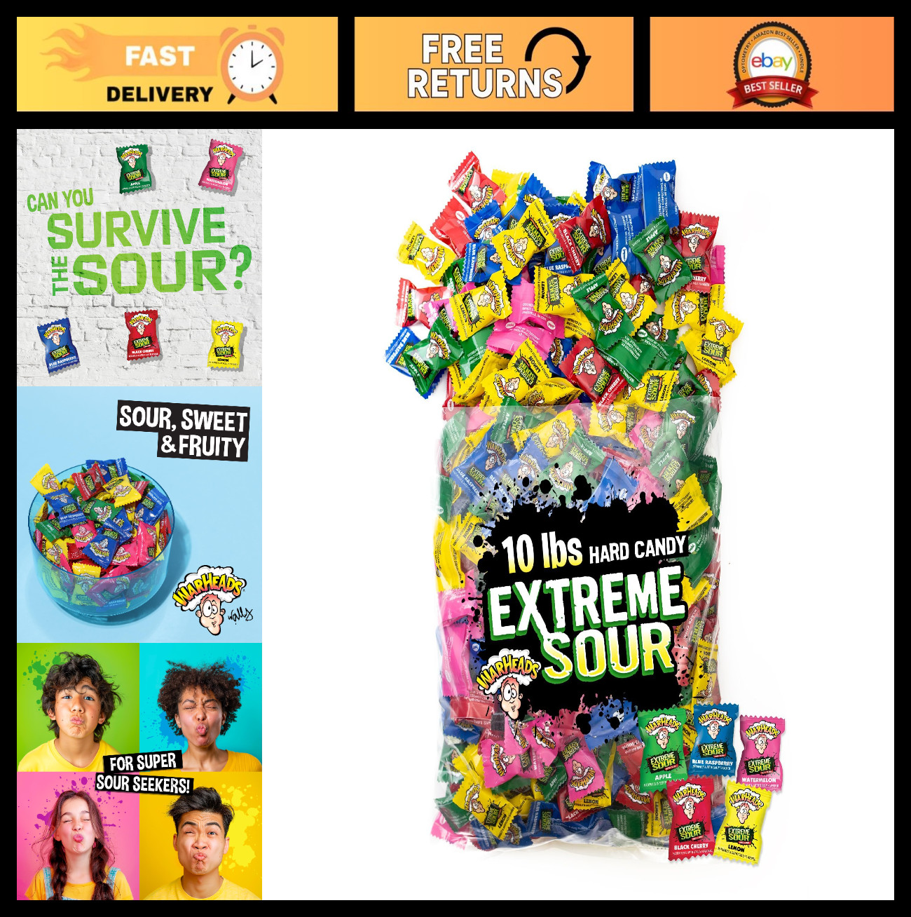 Extreme Sour Hard Candy - Sour Apple, Black Cherry, Blue Raspberry & Lemon - 10 gallery