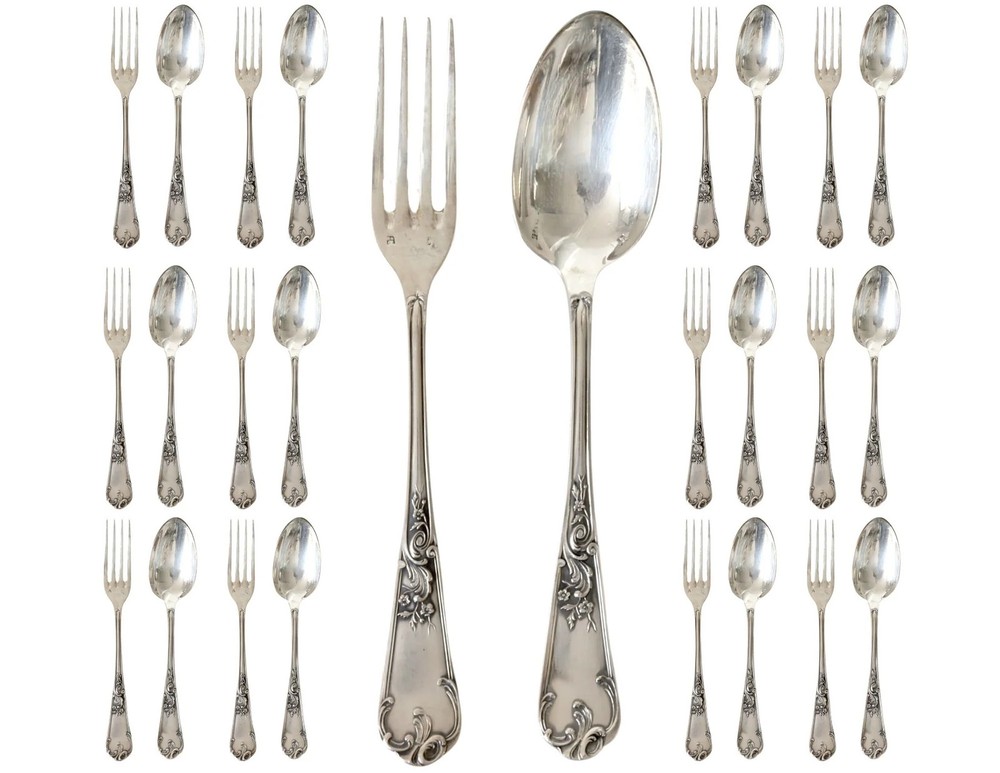 Antique French Silverplate Flatware Service for 12