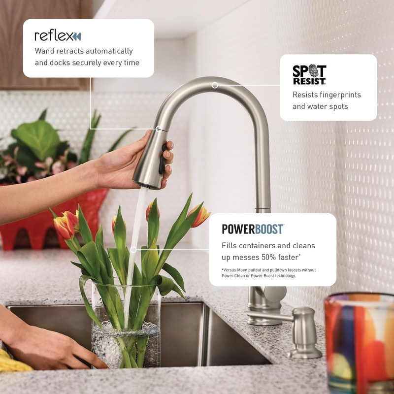 MOEN Leesi 87448SRS Single-Handle Pull-Down Sprayer Kitchen Faucet with Reflex gallery