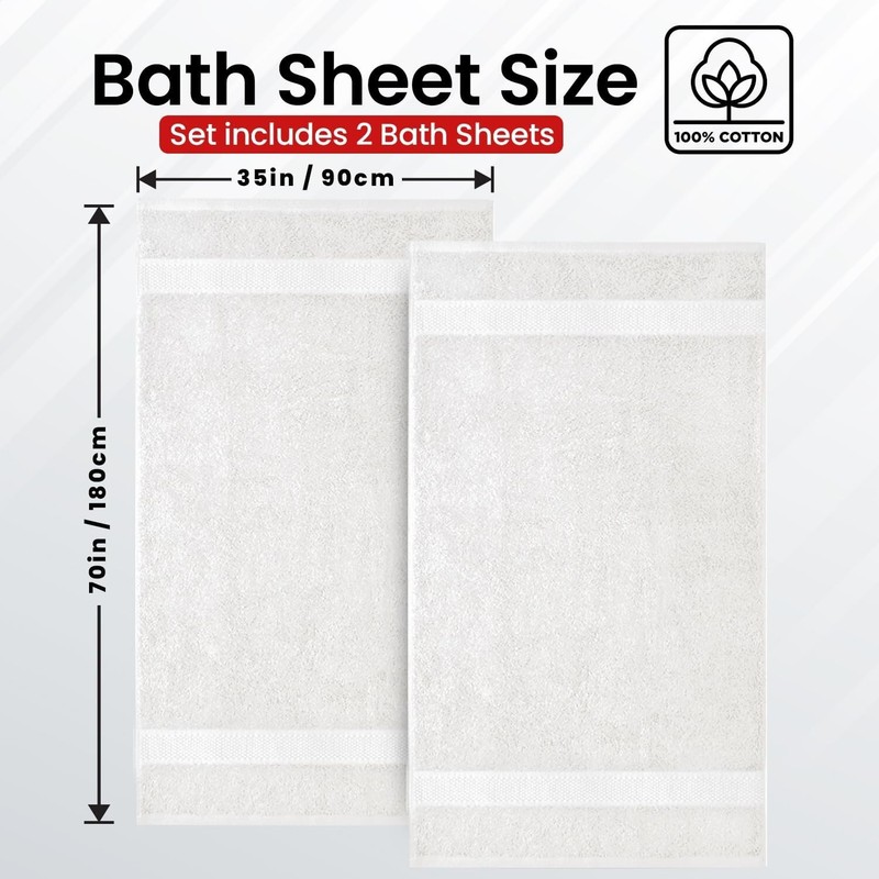 Spa-Like Luxury Bath Sheets - 2 Pack, 35x70 Inches, Fade-Resistant Cotton Towels gallery