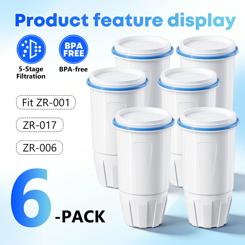 Zero Pitcher Water Filter Replacement 5-Stage 6 Pack Fit ZR-001 ZR-004 gallery