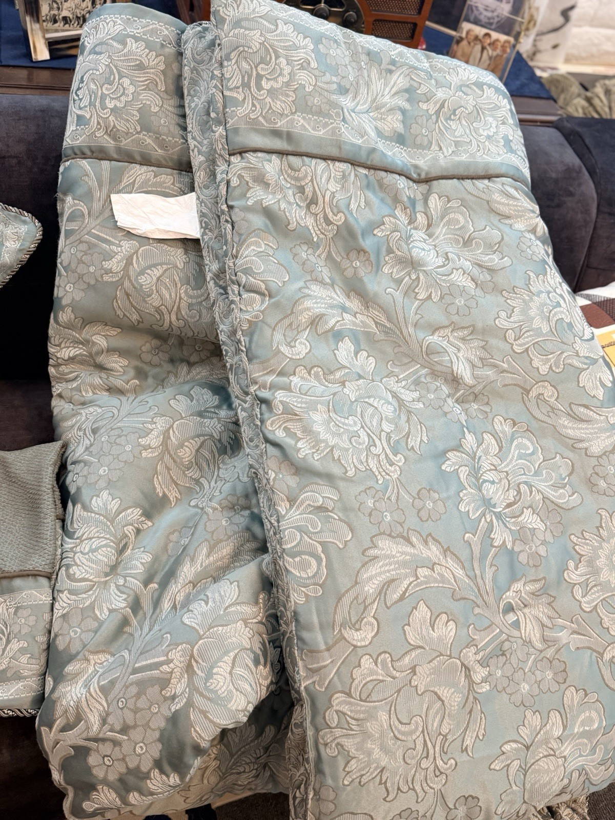 Waterford Damask Blue Jacquard QUEEN Comforter 2 Euro Shams 1 Standard Sham. gallery