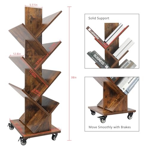 Rotating Tree Bookshelf - 360°Space-Saving Bookcase, 7 Tiers Big Brown gallery