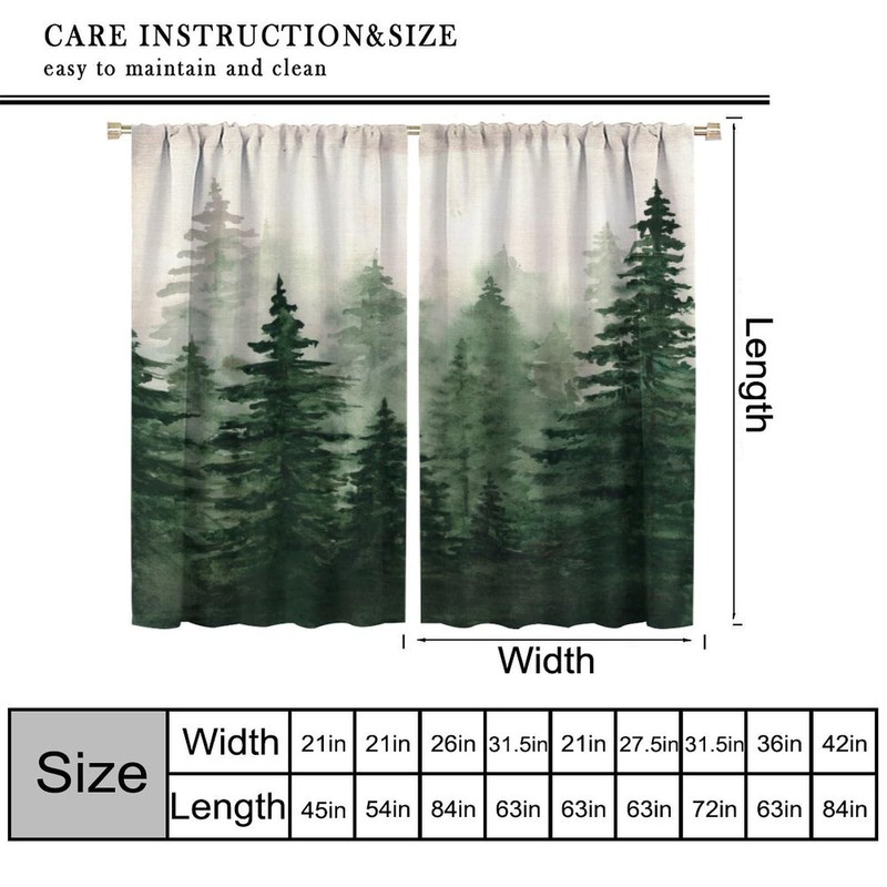 Forest Curtains for Kitchen,Vintage Rustic Watercolor Green Misty Nature Fore... gallery