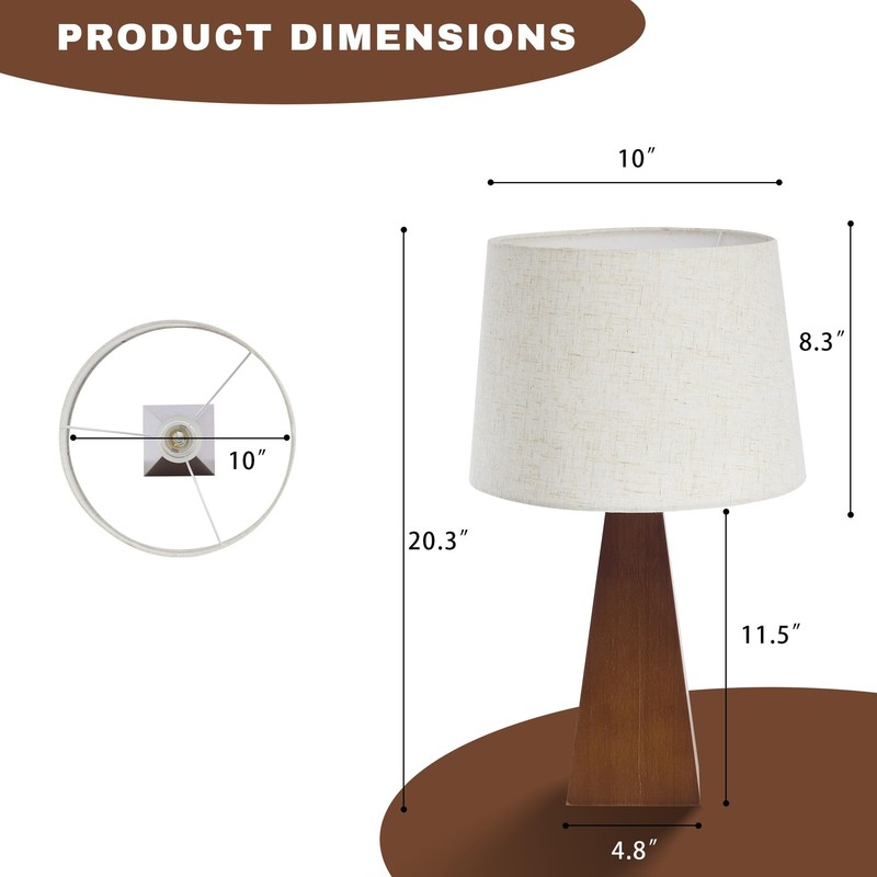 Bamboo Table Lamp with Linen Shade, Modern Boho Bedside Nightstand Lamp for B... gallery