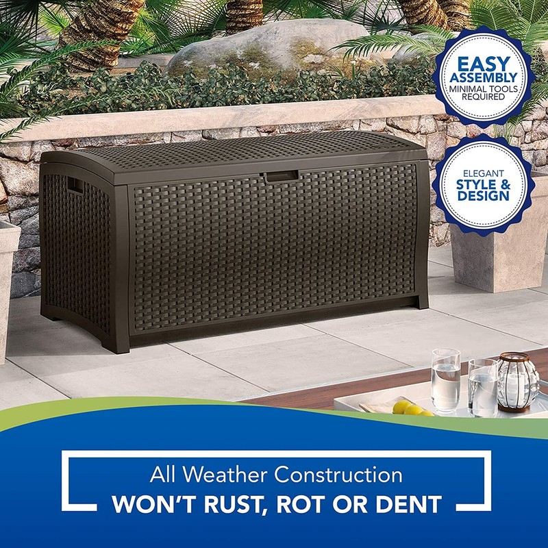 Suncast DBW9200 Mocha Resin Wicker Deck Box, 99-Gallon gallery