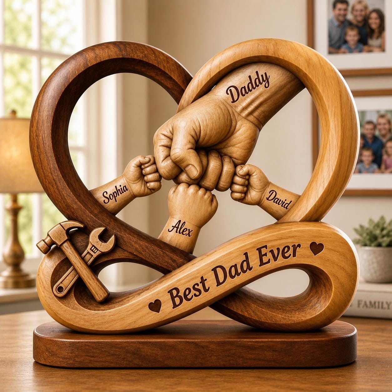 Personalized Dad Kids Hands Plaque, Acrylic Block Family Decor, Father’s Day Gif gallery
