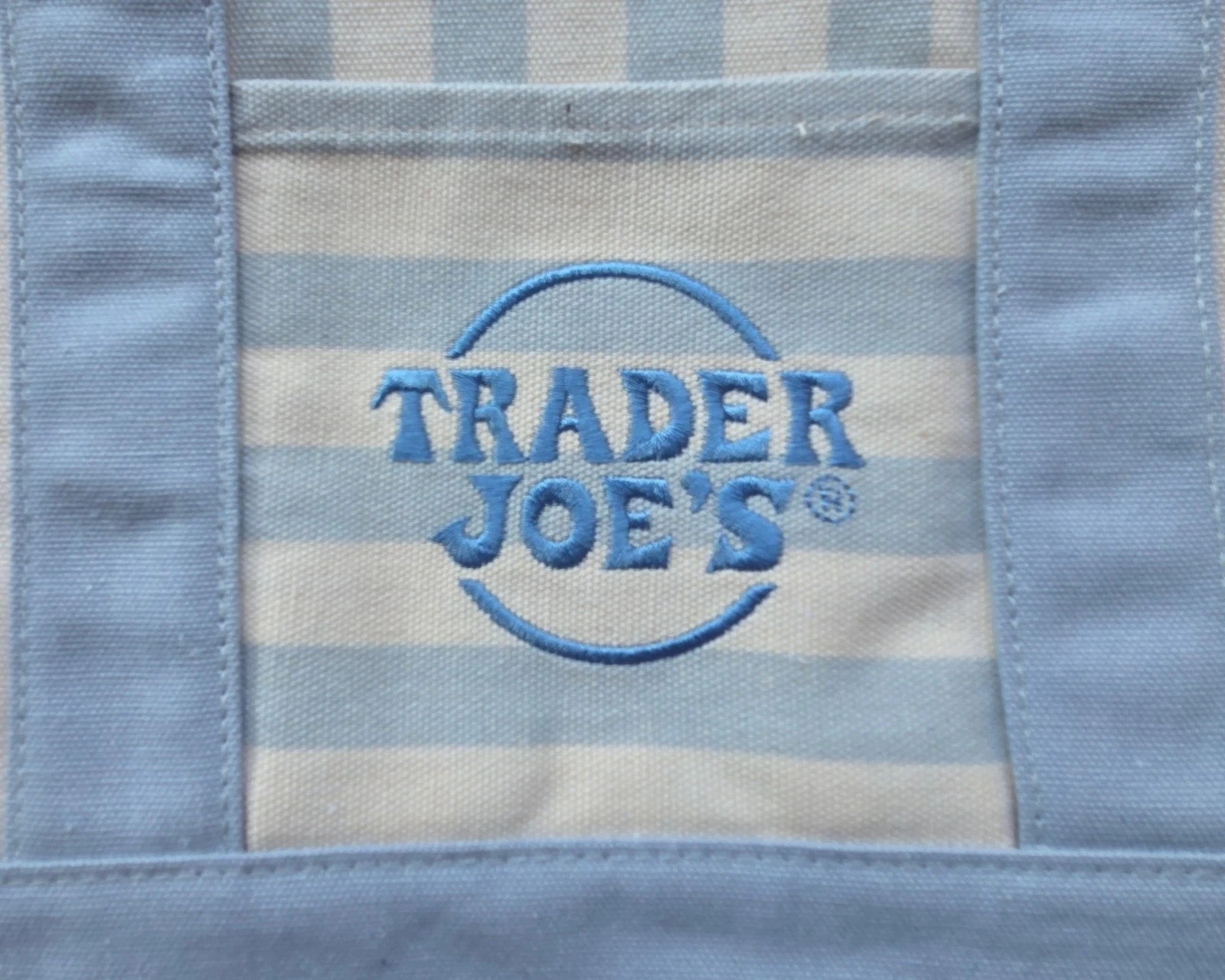 Trader Joe’s MINI Canvas Reusable Bag, with Off White or Tan, LIGHT BLUE STRIPES gallery