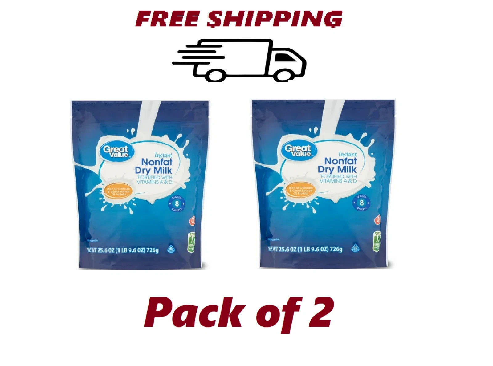 2 BAG Great Value Instant Nonfat Dry Milk, 25.6 oz, Bag gallery