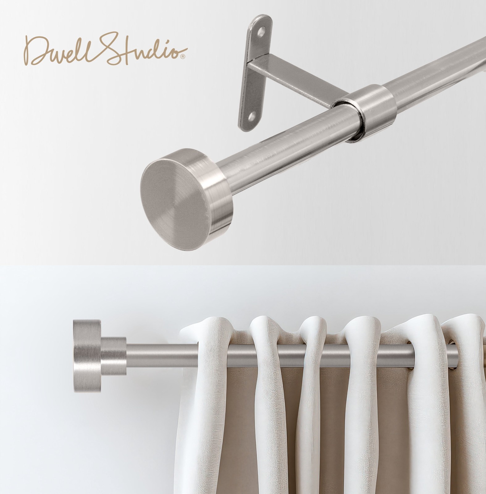 Dwell Studio Adjustable Curtain Rod – 3/4" Iron, 20-120", Brushed Nickel gallery